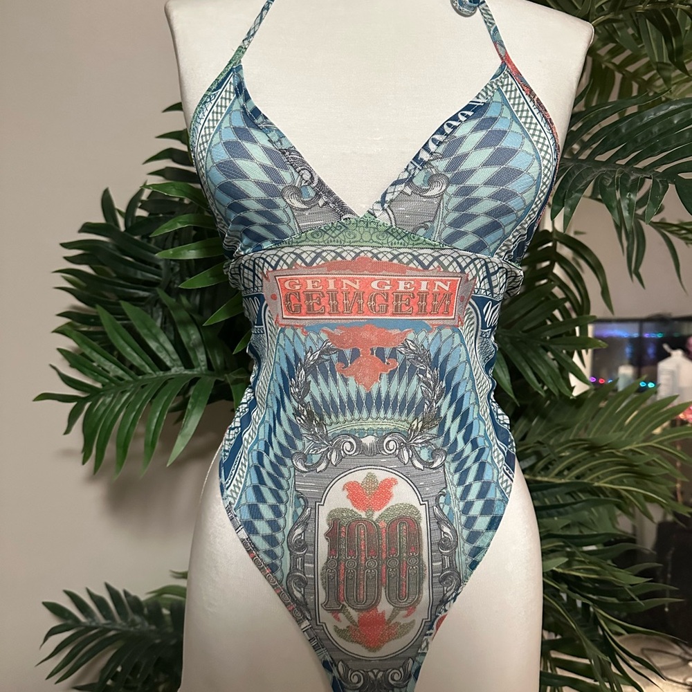 Blue and red bodysuit/onepeice swimsuit festival outfit/beachwear/halter